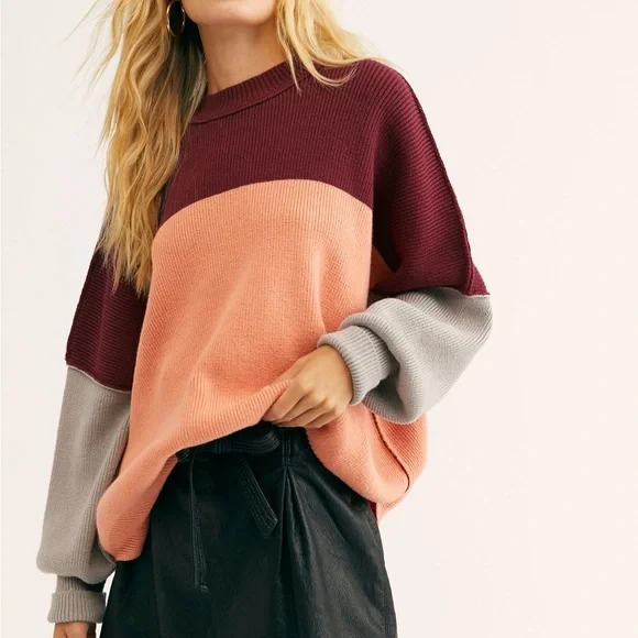 Free People Easy Street Colorblock Sweater Sz S - Picture 10 of 13